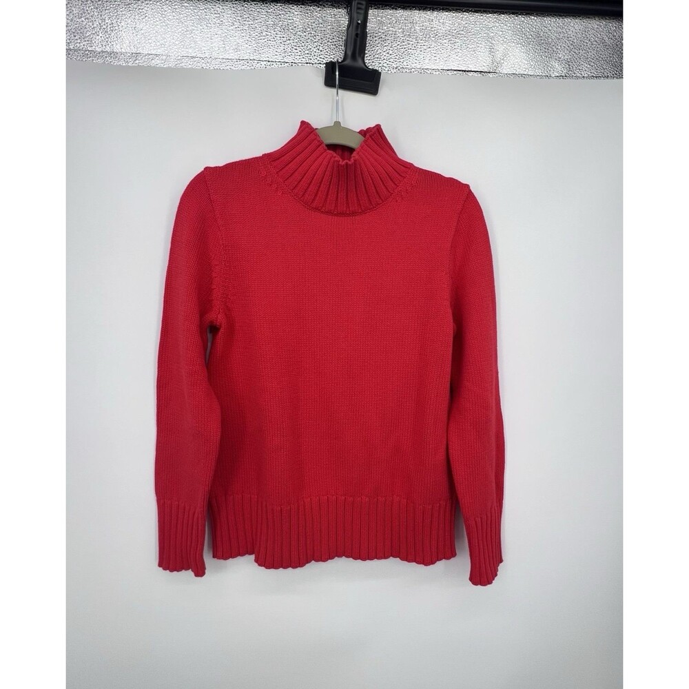 J CREW Cotton Turtleneck Sweater Sz XS Ribbed Knit Pullover Red Oversized Preppy